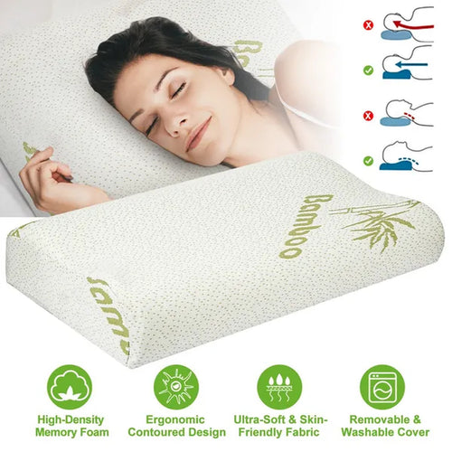 The bamboo pillow in use, with its four material features