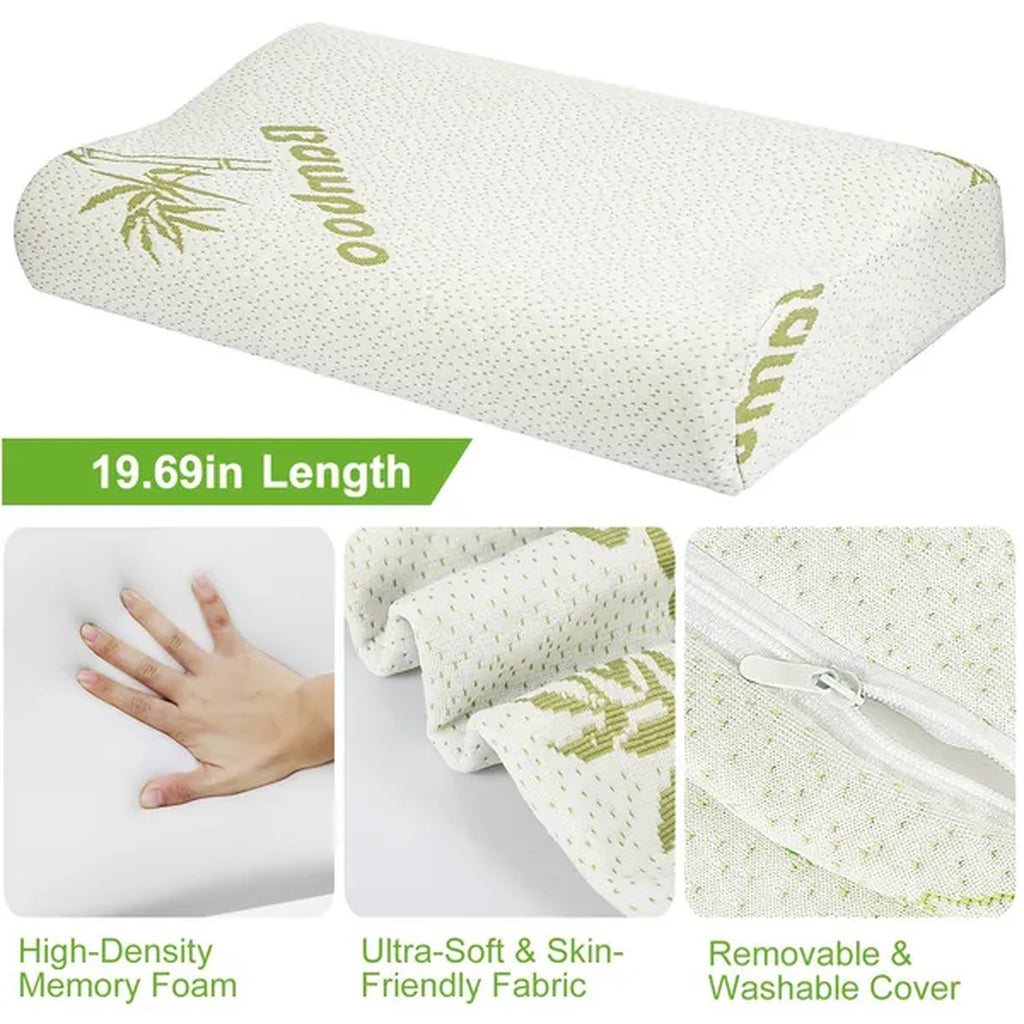 Close-ups of the memory foam, the bamboo-blend fabric and the zipped removable cover